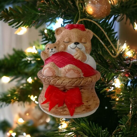 Jasco Sleeping Bear Bell Ornament Vtg Porcelain Merri Bells Miniature Christmas. - Picture 12 of 13